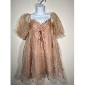 MABLE Clara Babydoll Mini Dress Medium Pink Champagne Organza Coquette Fairycore